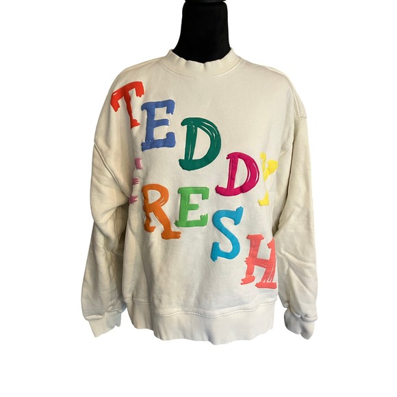 Teddy Fresh Tops - Teddy Fresh Sweatshirt with Puffy Rainbow Logo Unisex Off White Size Medium